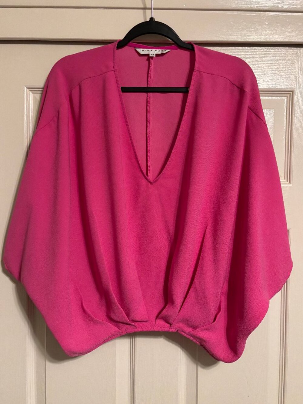 Trina Turk Hot Pink Deep V-Neck Dolman Sleeve Draped Blouse Size M